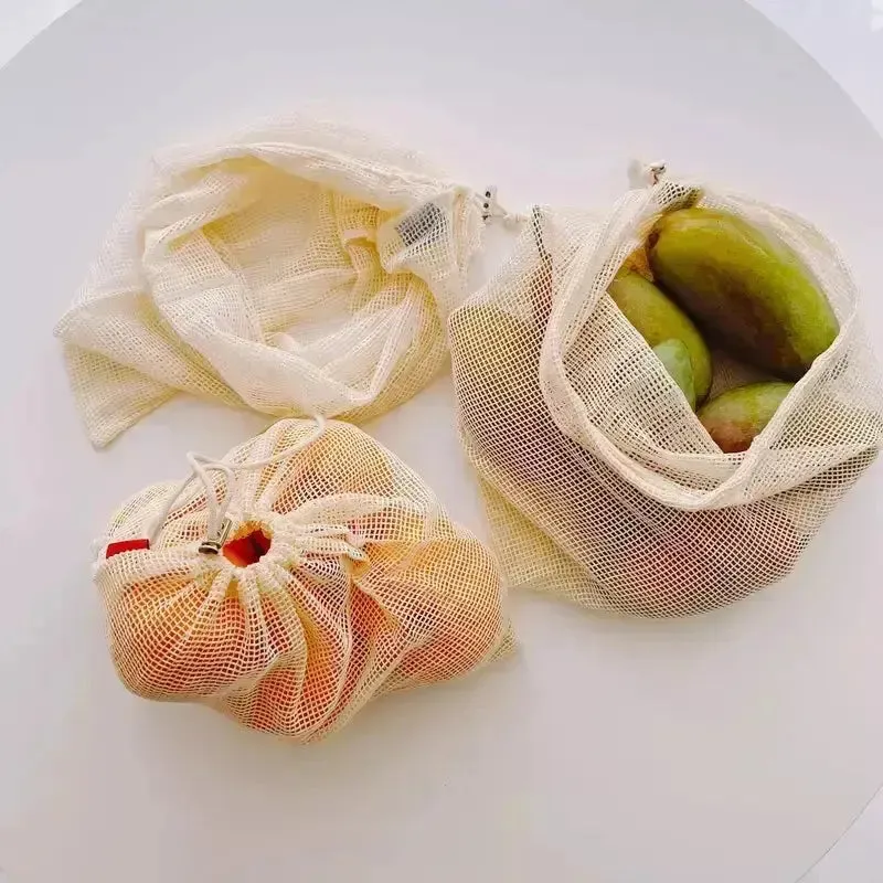 100% Biodegradable Organic Cotton Fruit Mesh Grocery Shopping Bag