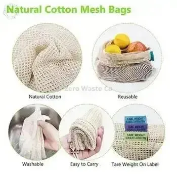 100% Biodegradable Organic Cotton Fruit Mesh Grocery Shopping Bag