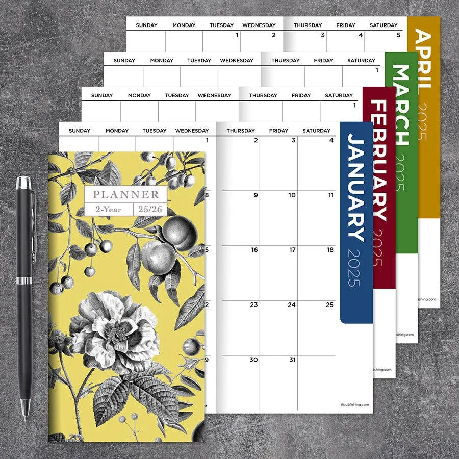 2025-2026 Yellow Botanical Small Monthly Pocket Planner