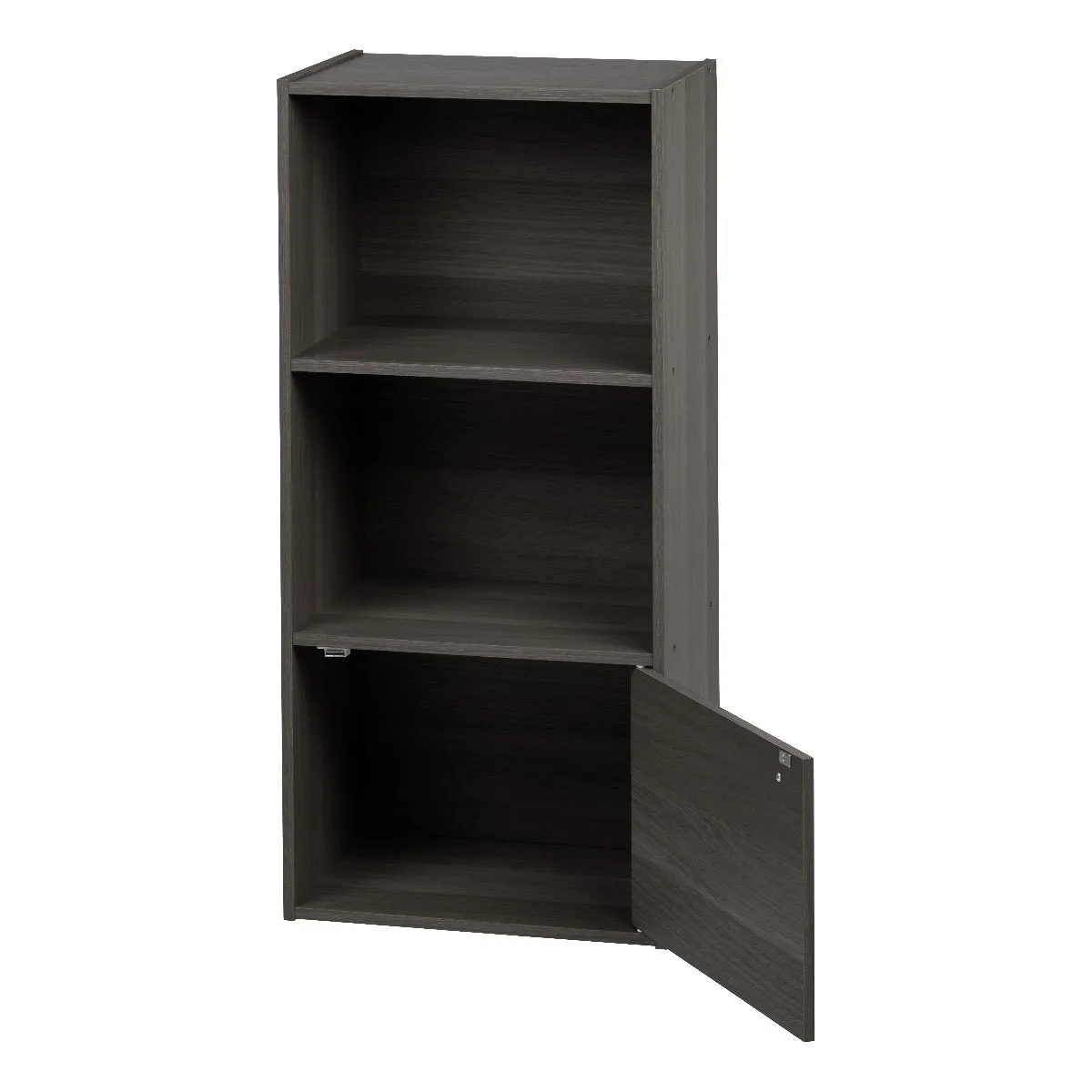 3-Tier Wood Storage Shelf with Door, Gray