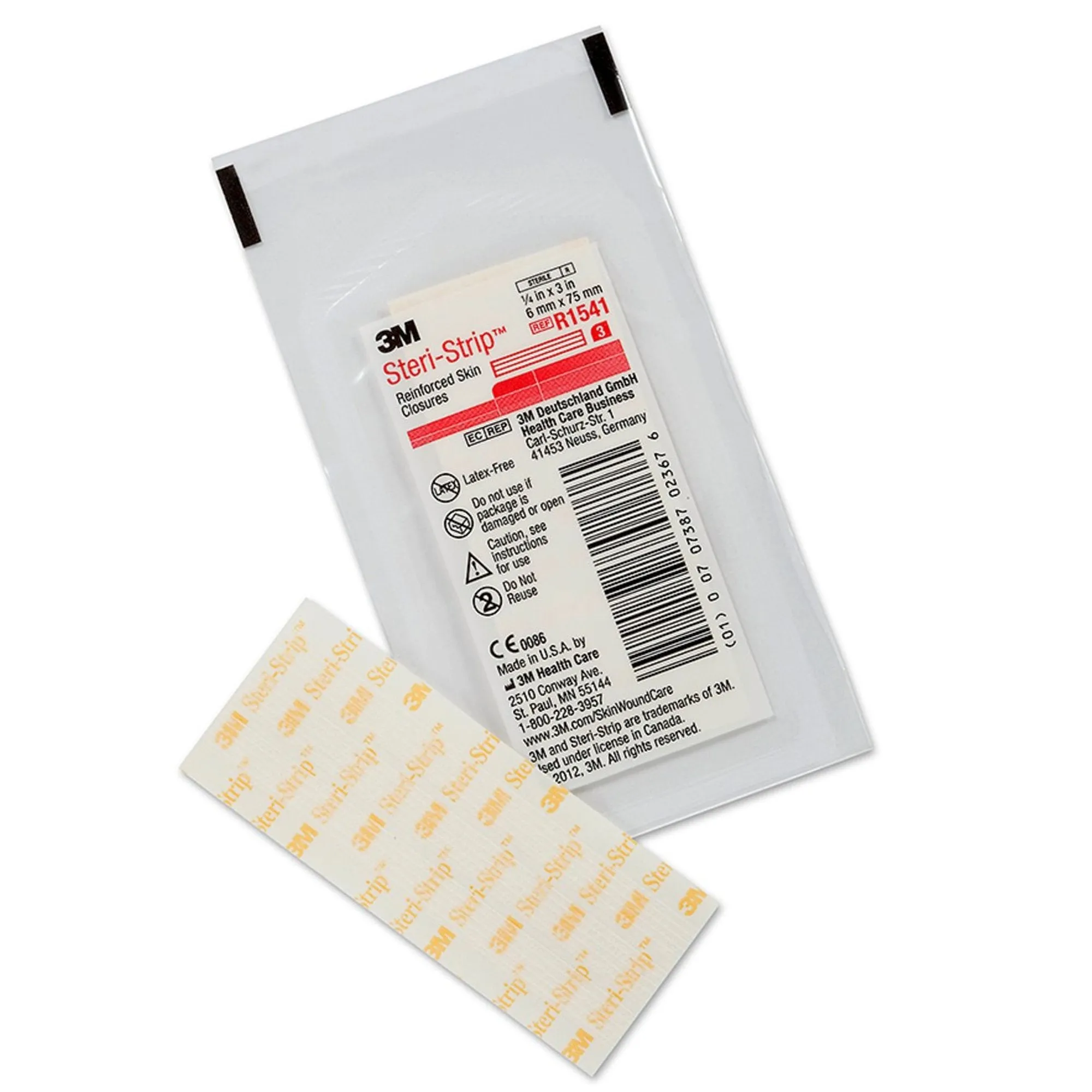 3M Steri-Strip Skin Closure Strips, Non-Woven, 1/4 inch X 3 Inch, Reinforced Strip, White, 1 Case of 200