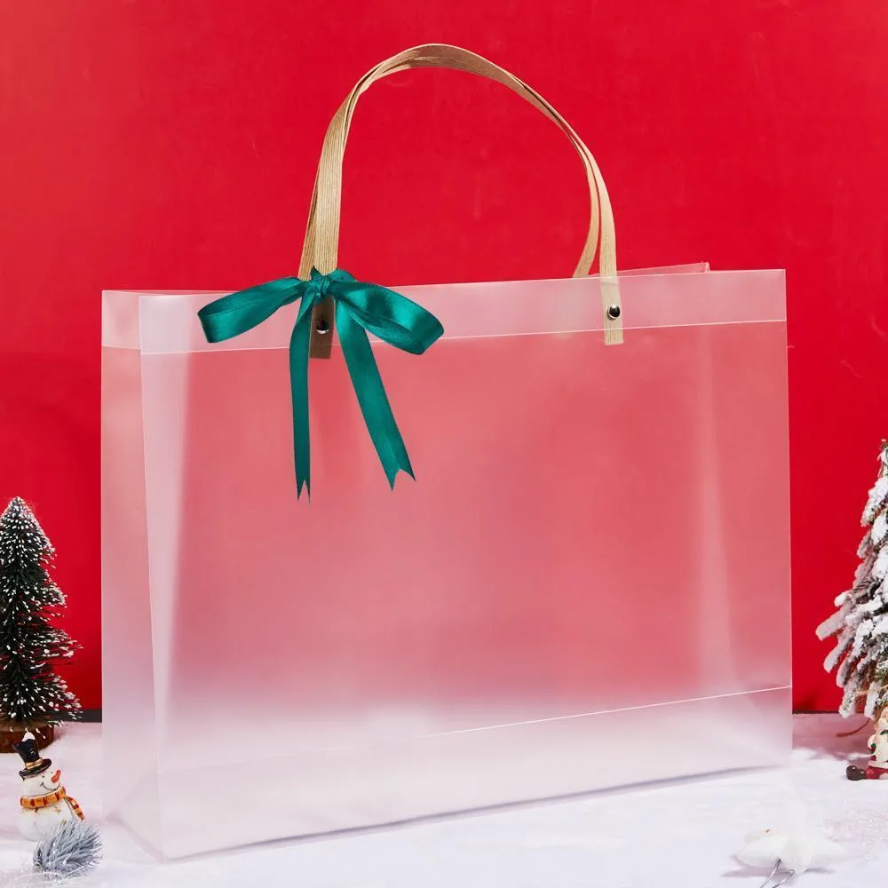 Bag with Handles Reusable White Frosted Plastic Bag for Gift