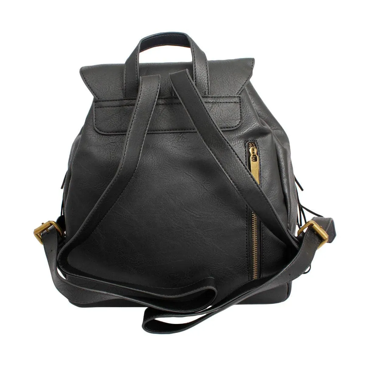 Black Soft Grain Vegan Faux Leather Women’s Backpack