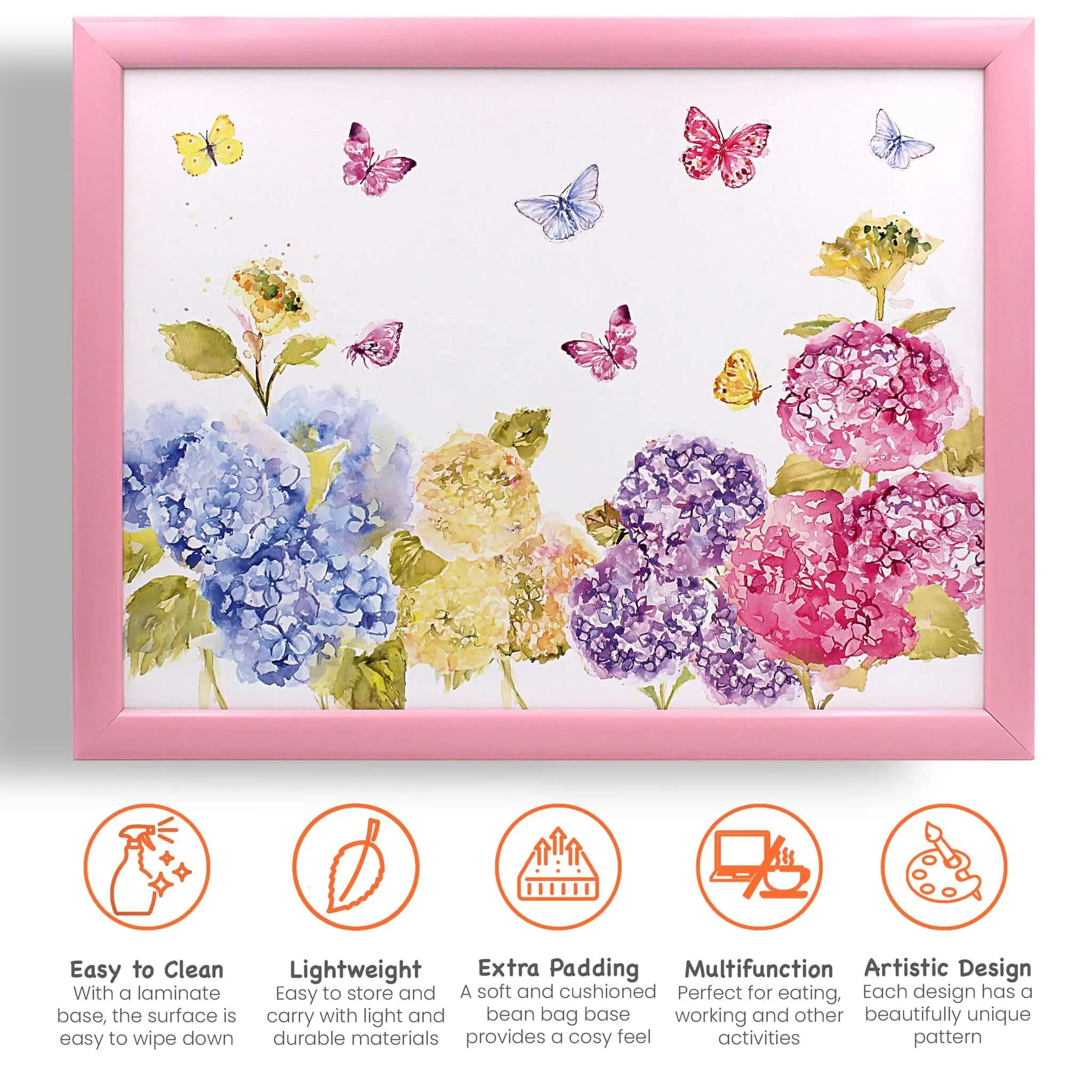 Butterfly & Hydrangea Lap Tray Bean Bag Serving Tray