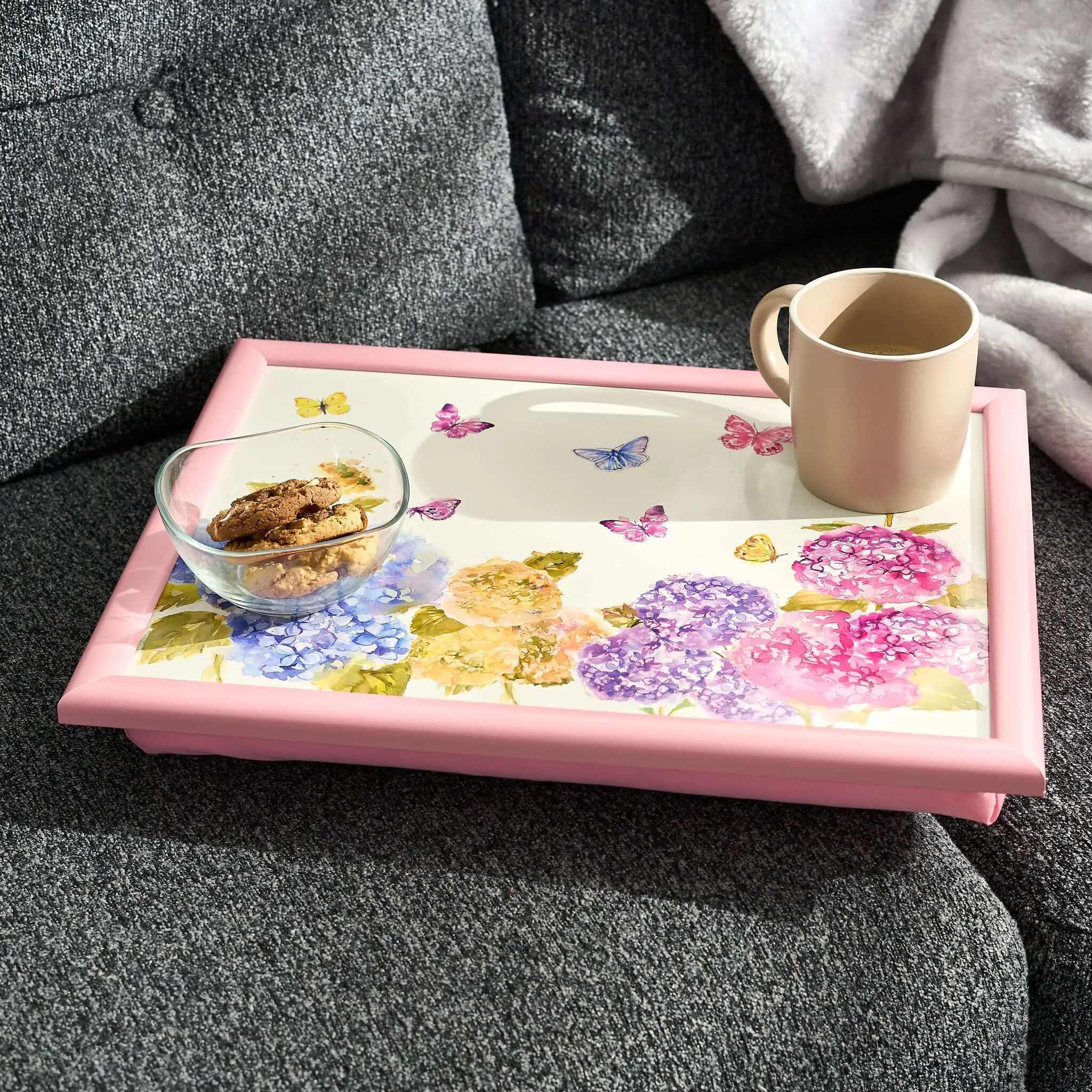 Butterfly & Hydrangea Lap Tray Bean Bag Serving Tray