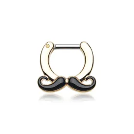 Classic Moustache Septum Clicker with Gold Plating