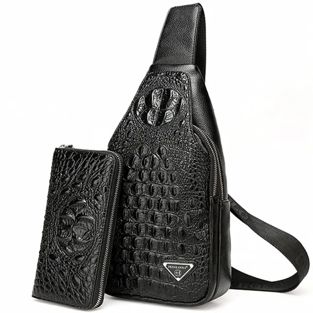 CrocLuxe Exotic Croc-Print Single Strap Sling Backpack