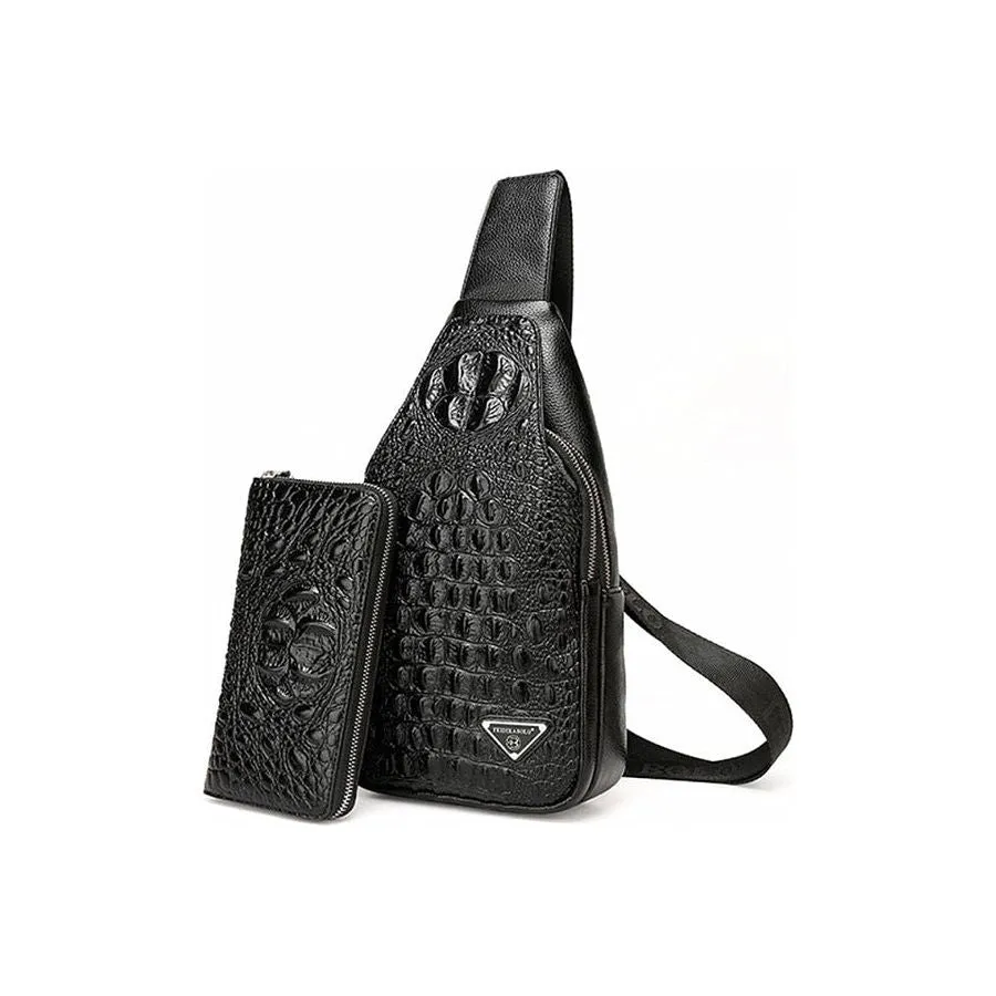 CrocLuxe Exotic Croc-Print Single Strap Sling Backpack