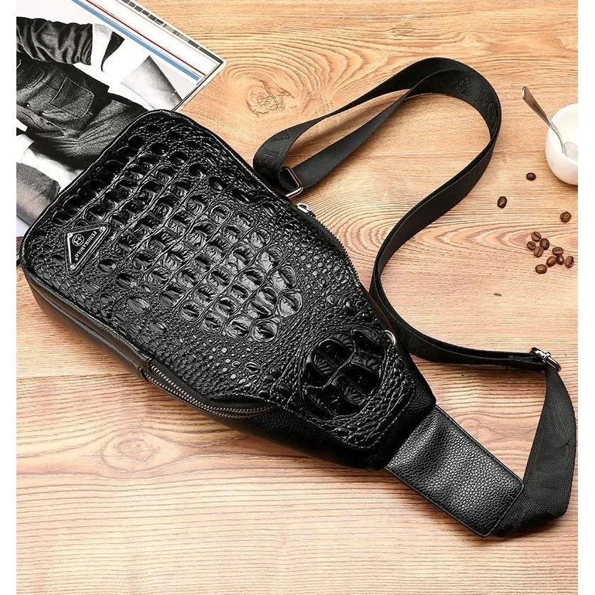 CrocLuxe Exotic Croc-Print Single Strap Sling Backpack