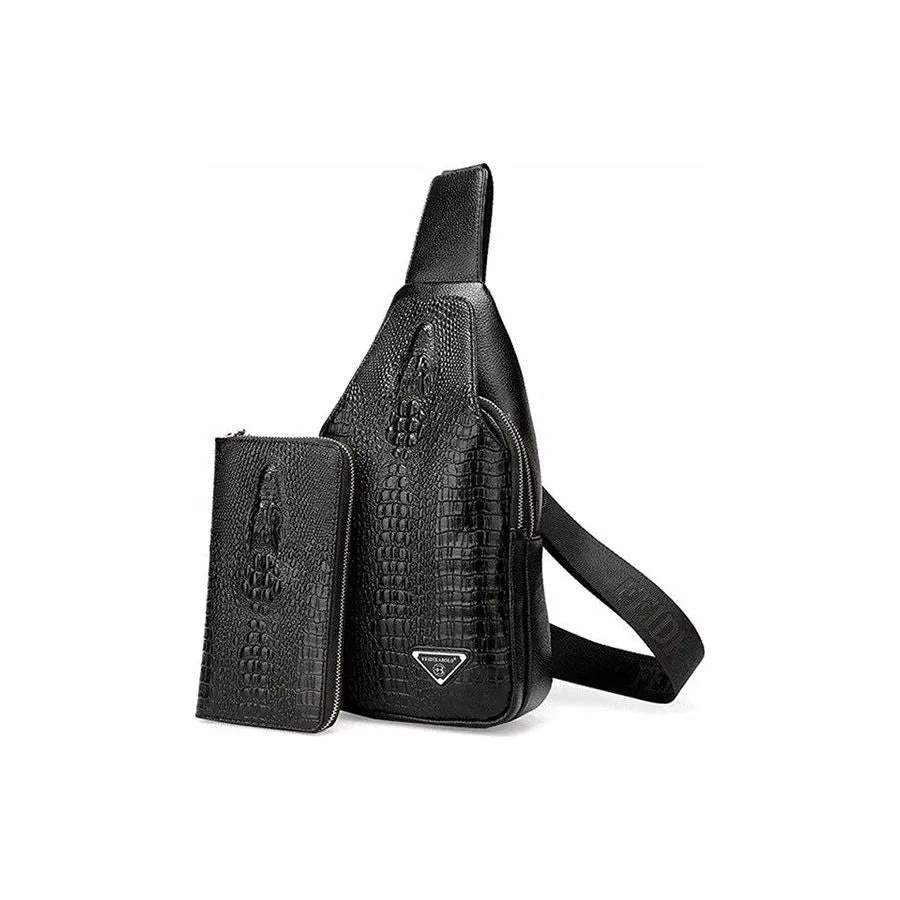 CrocLuxe Exotic Croc-Print Single Strap Sling Backpack