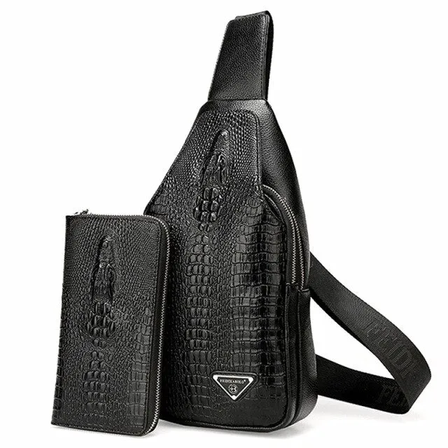 CrocLuxe Exotic Croc-Print Single Strap Sling Backpack