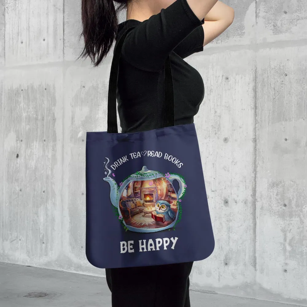 Drink Tea Read Books Teapot Owl Tote Bag TBF2036