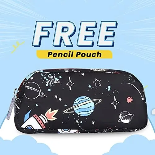 Gleevers X The Clownfish Cosmic Critters Series School Bags 30 L | Printed Polyester | Free Stationery Pouch | Gift for Kids | Black