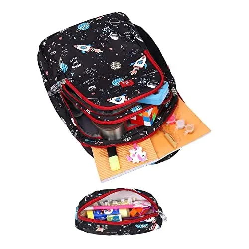 Gleevers X The Clownfish Cosmic Critters Series School Bags 30 L | Printed Polyester | Free Stationery Pouch | Gift for Kids | Black