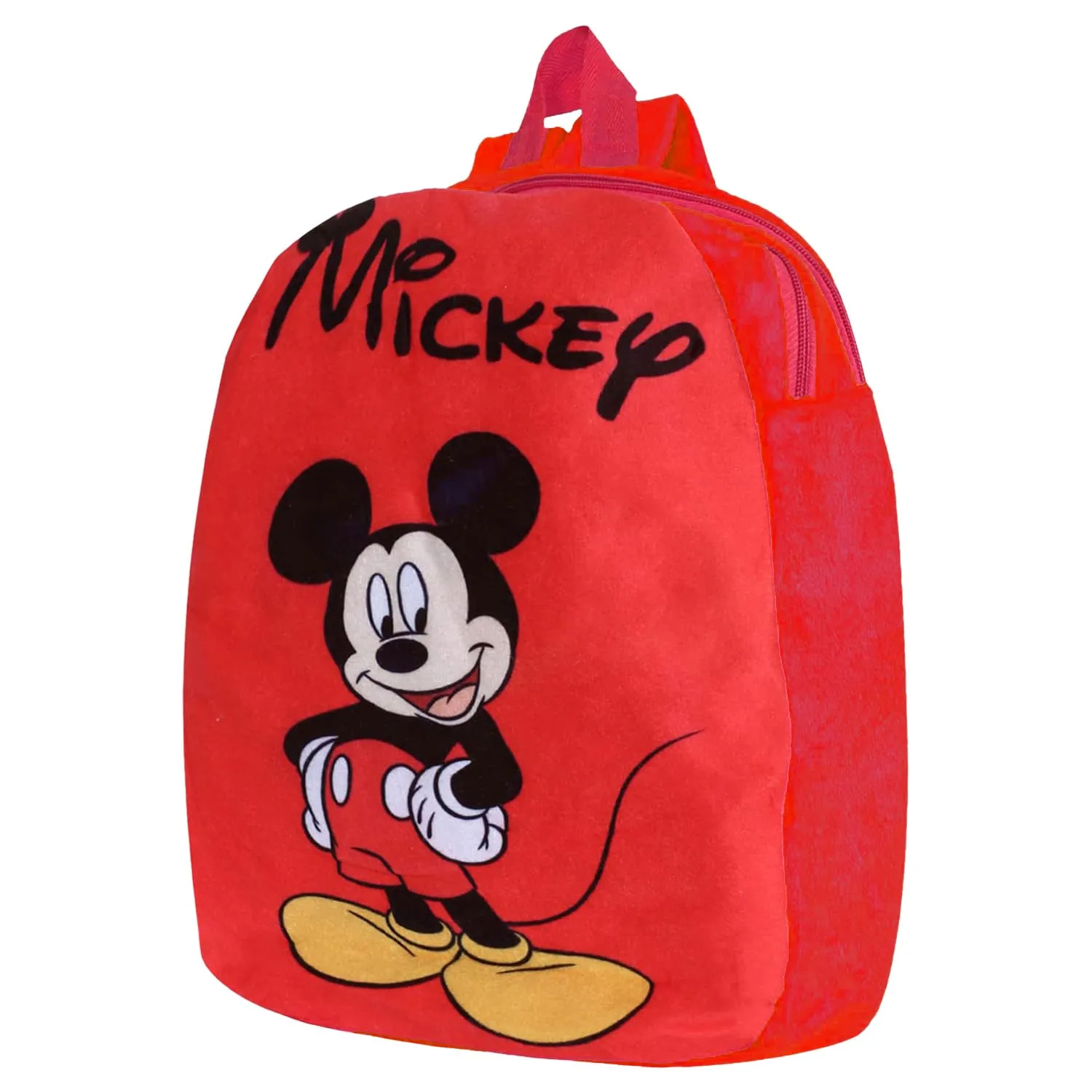 Heart Home Disney Mickey Backpack | 2 Compartment Velvet School Bag | School Bag for Kids | Kids School Backpack | Backpack for School | Red