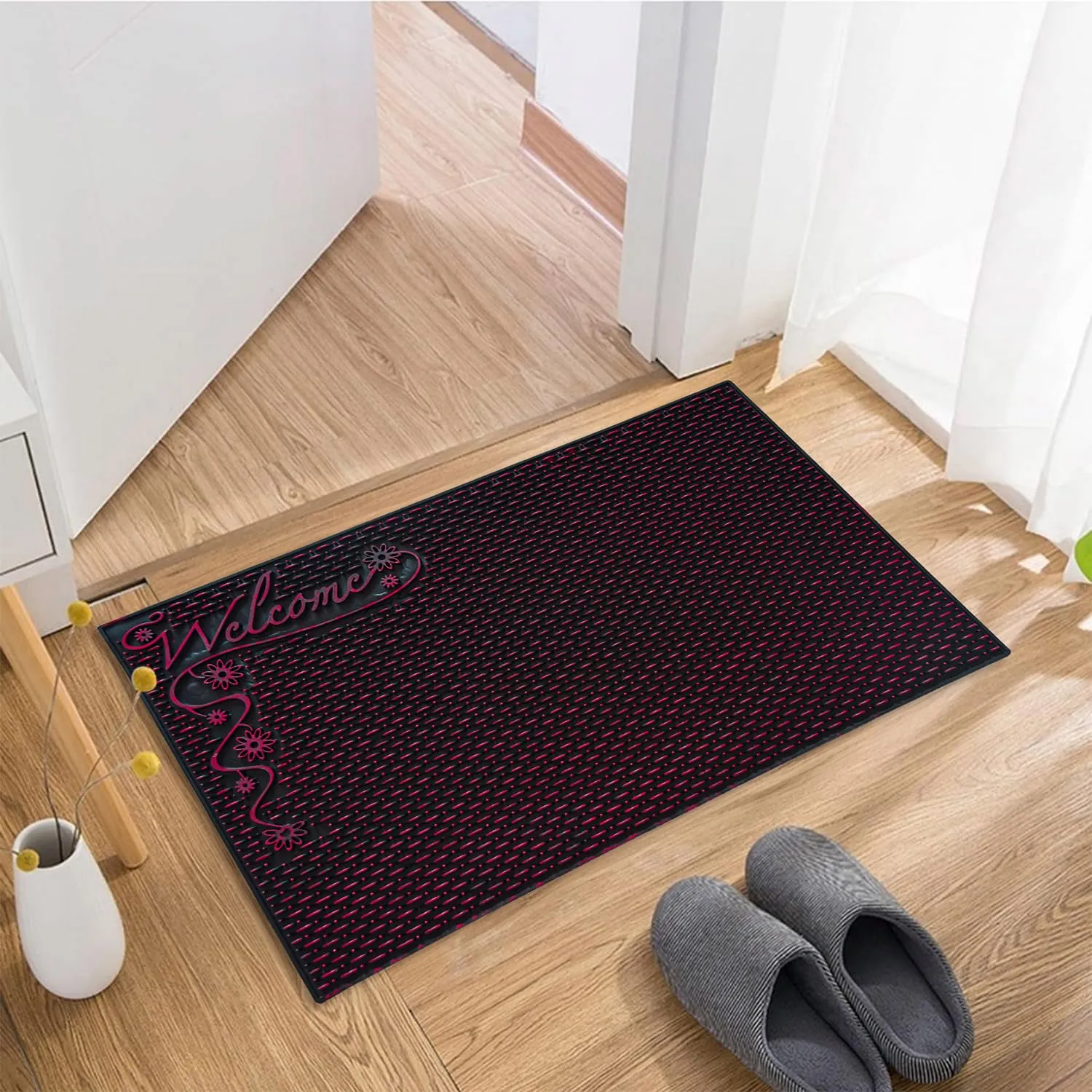 Heart Home Door Mat | Rubber Mud Trapper Mat | Welcome Mat | Floor mat | Door Mat for Home Entrance | Bathroom Mat | Entry Way Doormat | Pack of 3 | Black & Maroon