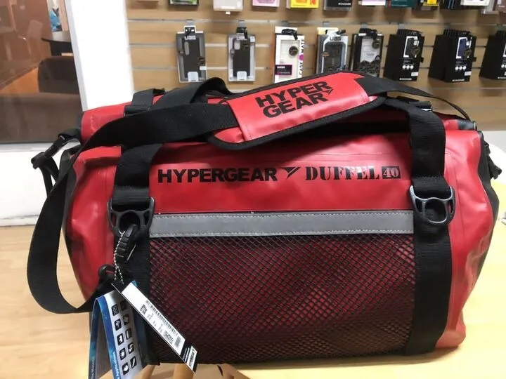 HyperGear Duffel Bag 40L  Travel Bag - 100% Waterproof, Lightweight and Heavy Duty - Red