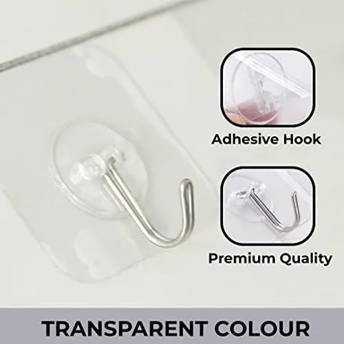 Kuber Industries Hooks for Wall| ABS|Durable & Rust-Proof|Self Adhesive Hook|Wall Hooks for Doors & Closets|KR-03|Pack of 15|Transparent