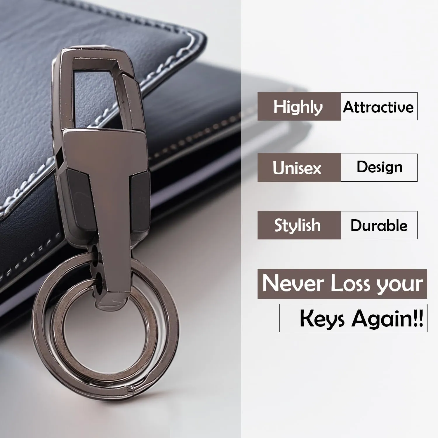 Kuber Industries Keychain/Keyring/Key Tag|Car Key Clip, Key Holder, Key Organizer|Pack of 4| (Grey)