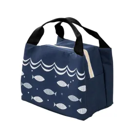 Kuber Industries Pack of 5 Lunch Bag | Lunch Bag for Office | Lunch Bag for College | Reusable Lunch Bag | Lunch Bag for Adults | Tiffin Lunch Bag with Handle | Printed | LYN06-NVY | Navy Blue