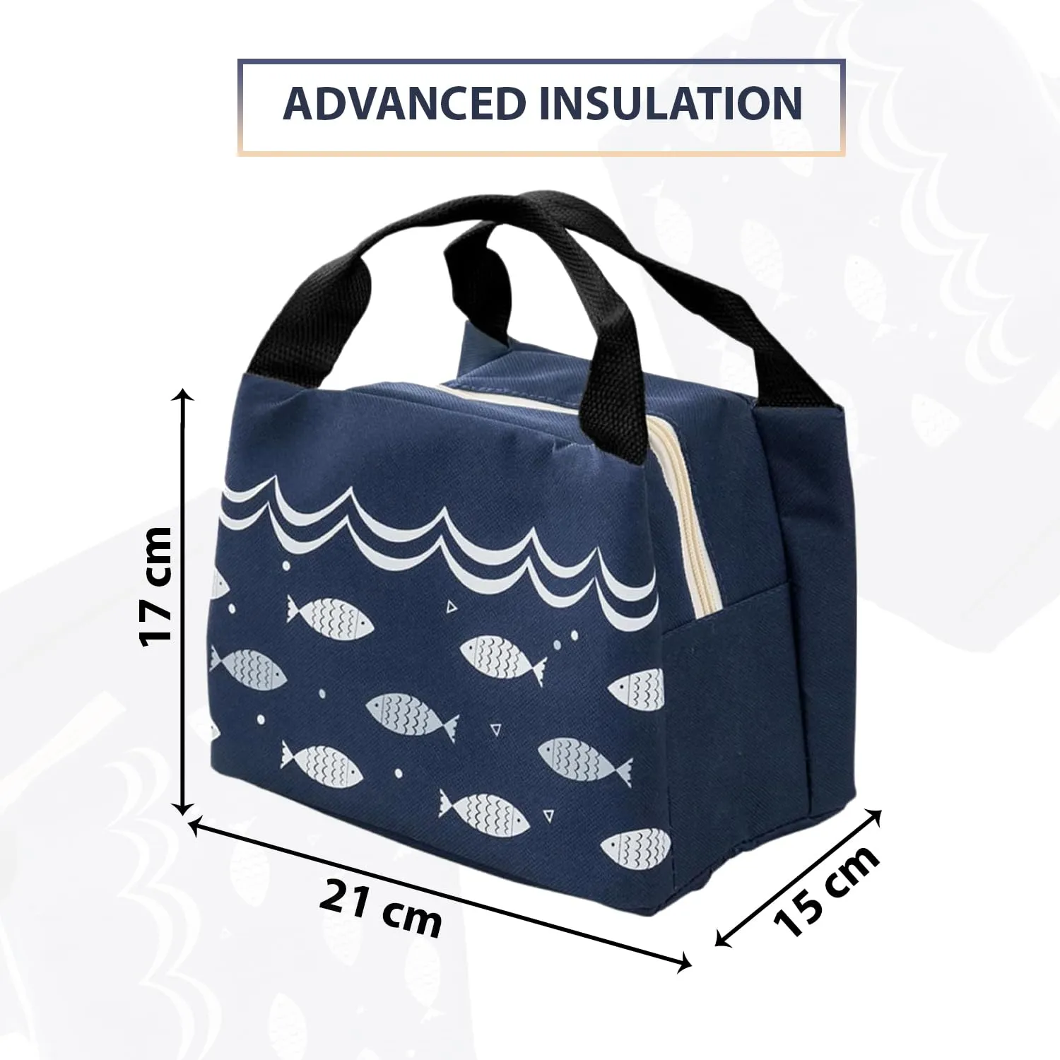 Kuber Industries Pack of 5 Lunch Bag | Lunch Bag for Office | Lunch Bag for College | Reusable Lunch Bag | Lunch Bag for Adults | Tiffin Lunch Bag with Handle | Printed | LYN06-NVY | Navy Blue