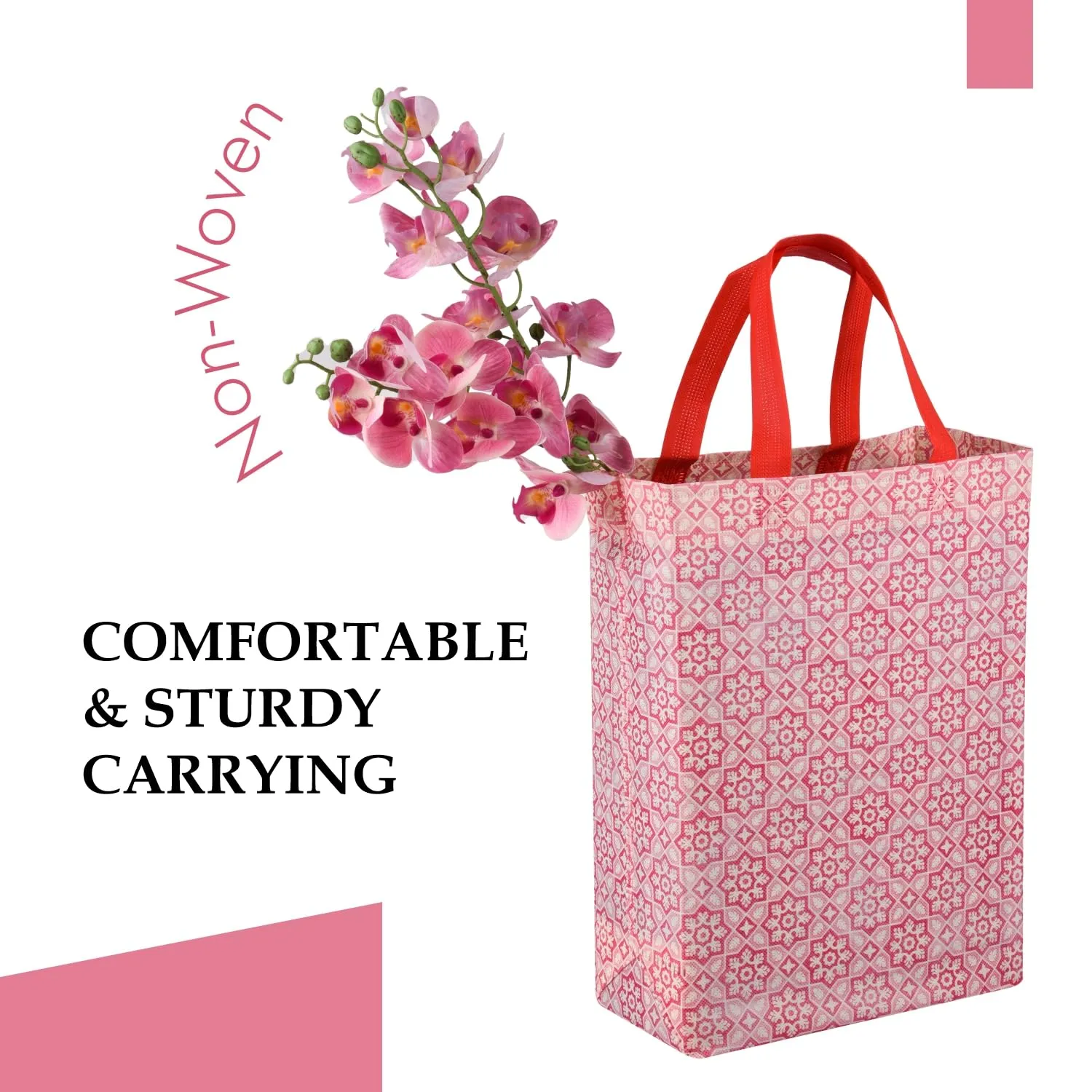 Kuber Industries Shopping Handbag | Grocery Handbag | Shopping Bag | Grocery Shopping Bag | Reusable Shopping Bags | Vegetable Bag | Star-Print Carry Bag | Pack of 12 | Pink