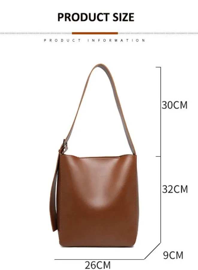 Leather Bucket Bag for Women with a Small Purse inside, 2pc