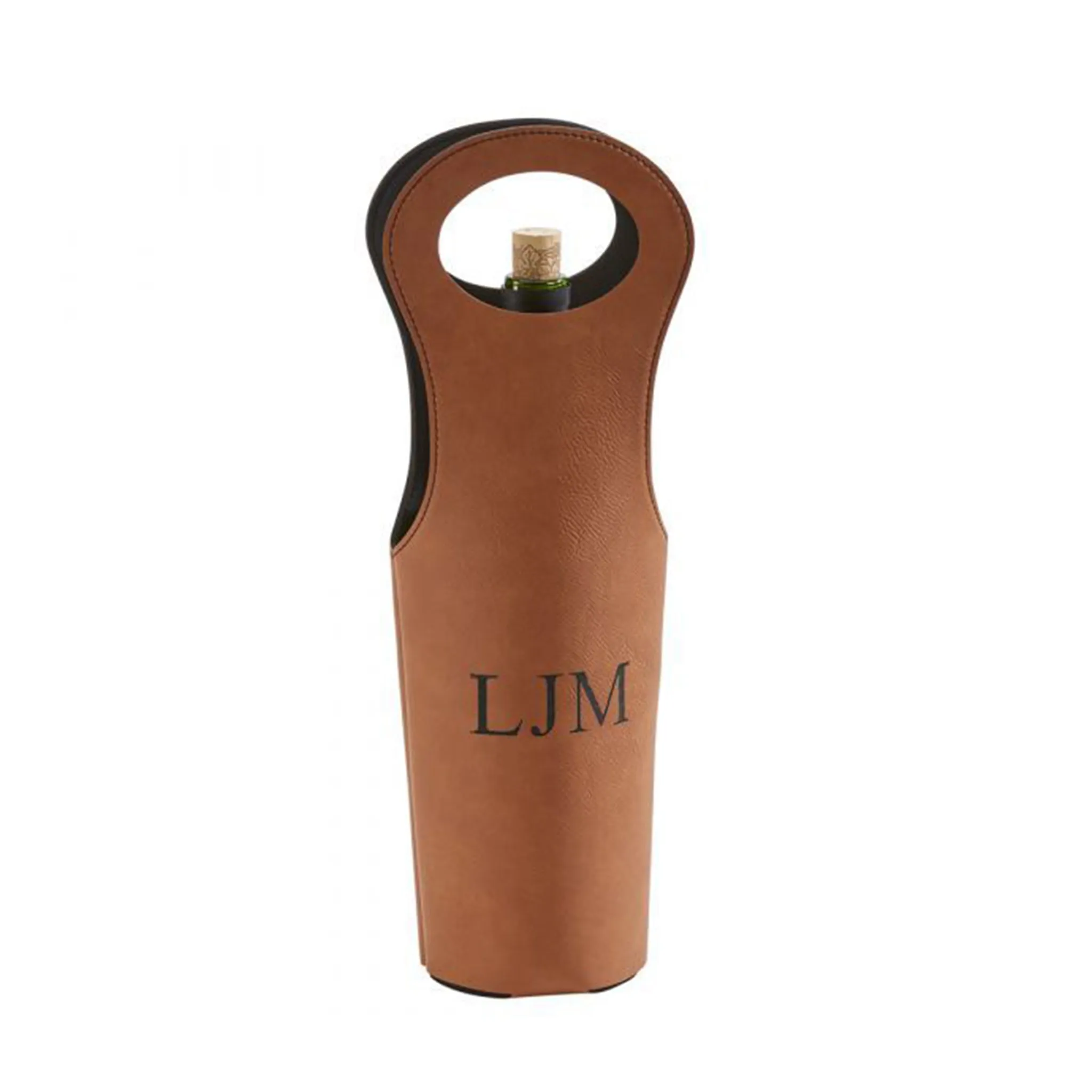 Leatherette Wine Holder in Caramel - 14.5"