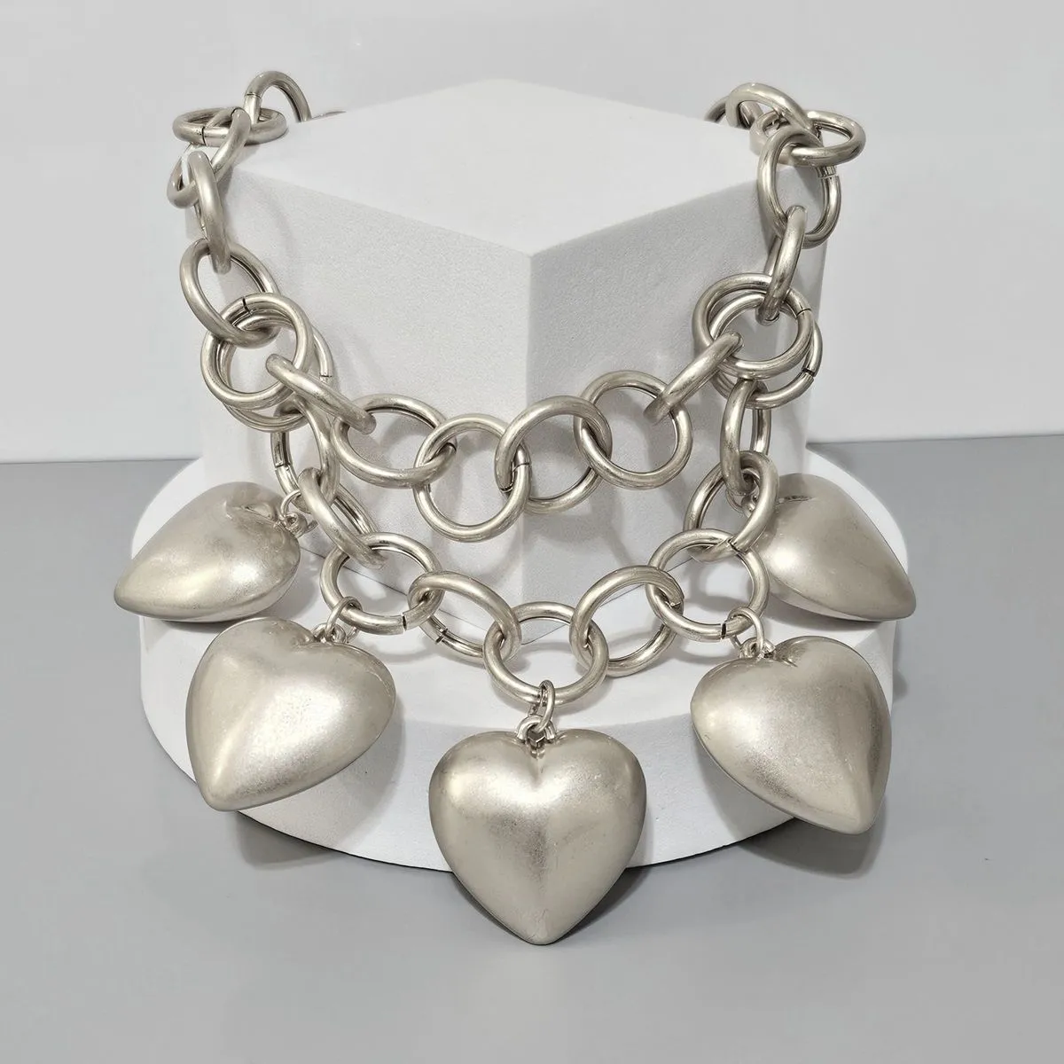 Matte Silver Heart Charm Necklace – Elegant, Versatile, and Comfortable