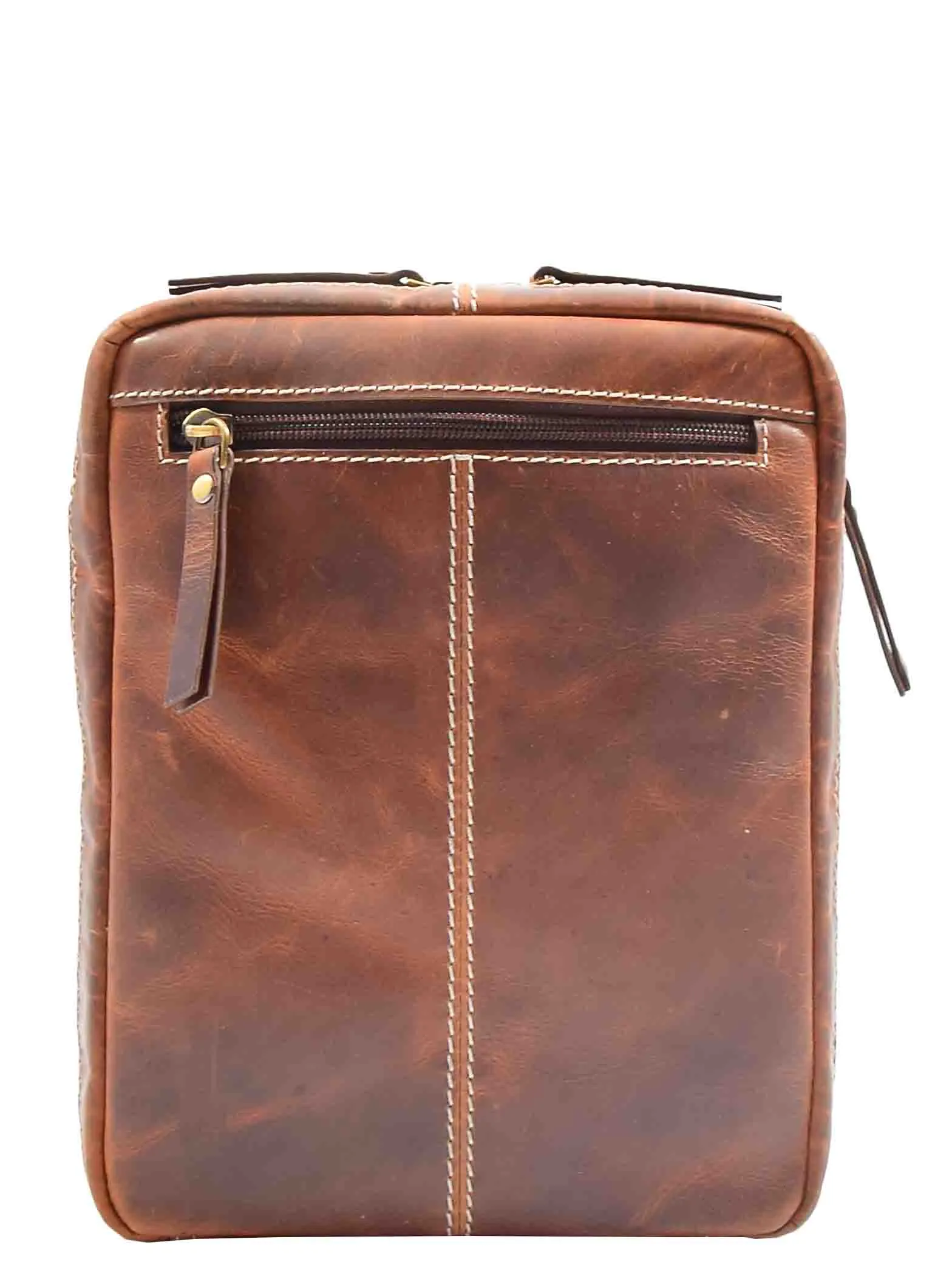 Mens Genuine Brown Leather Messenger Bag Multi Pockets Casual Flight Pouch Artie