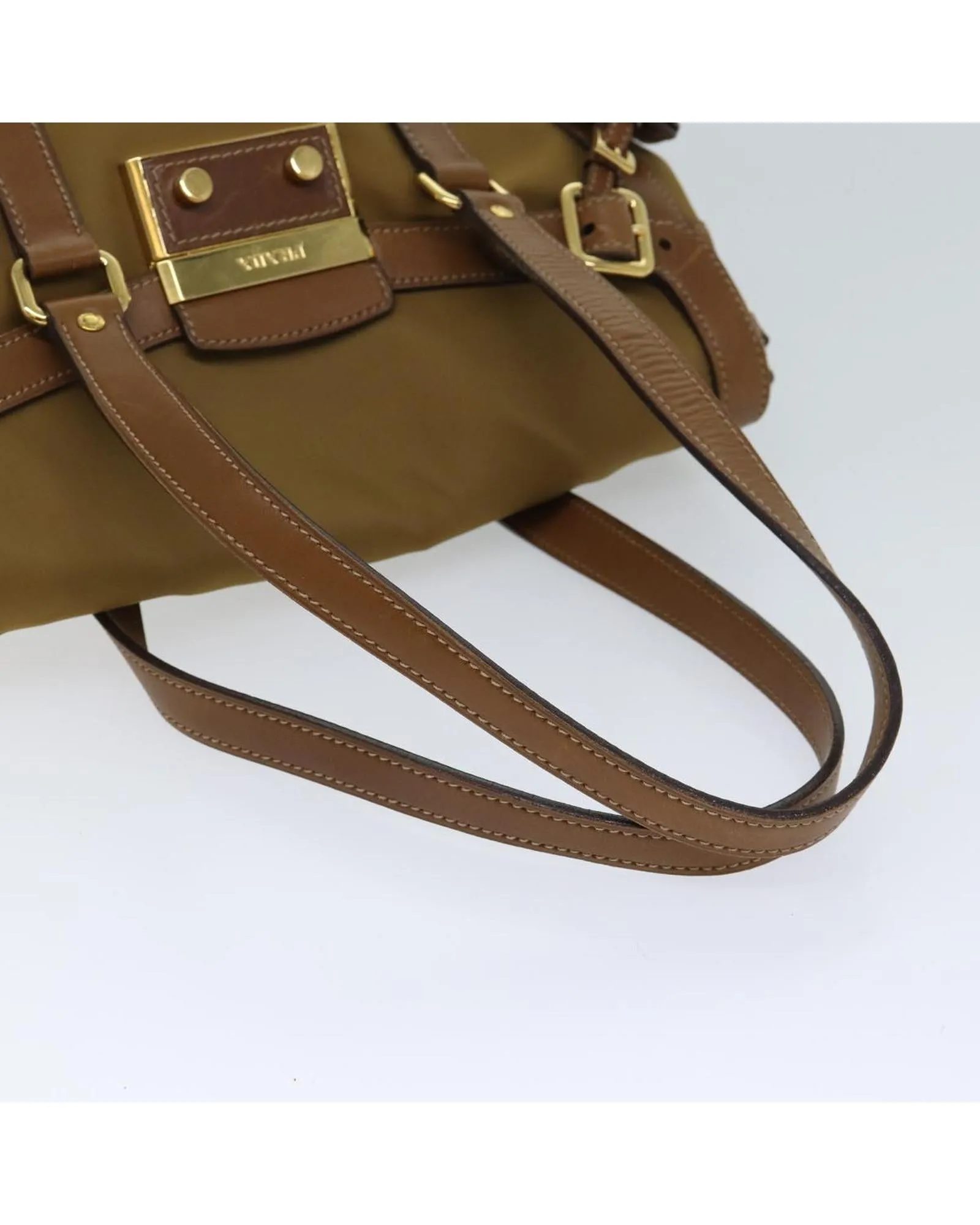 Nylon Leather Brown Shoulder Bag