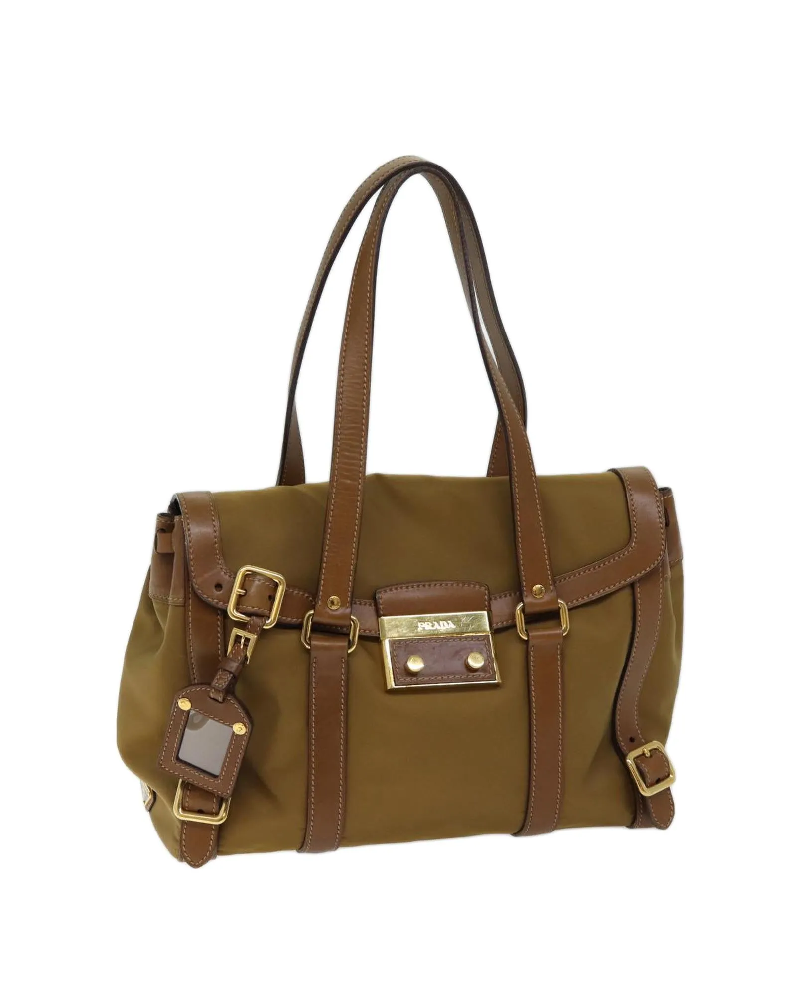 Nylon Leather Brown Shoulder Bag