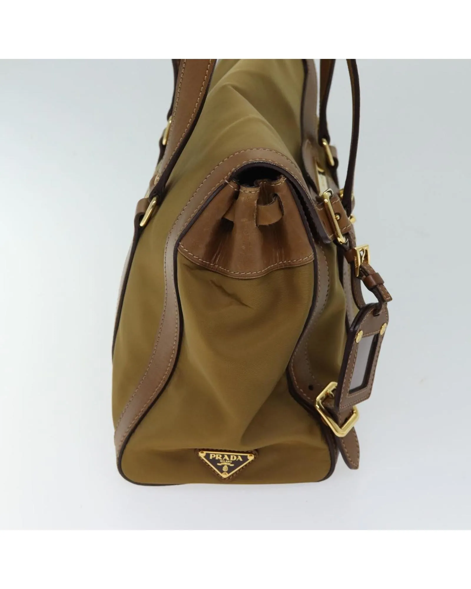 Nylon Leather Brown Shoulder Bag