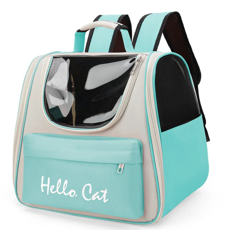 Oxford backpack pet bag foldable portable transparent cat bag solid color breathable and comfortable cat bag