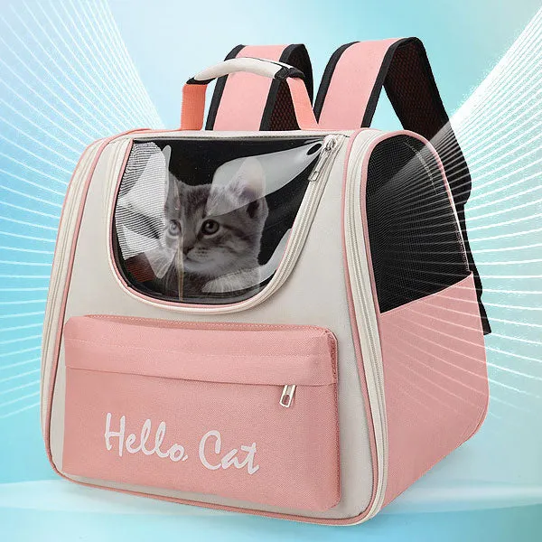 Oxford backpack pet bag foldable portable transparent cat bag solid color breathable and comfortable cat bag