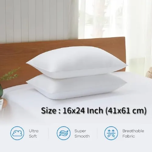 Perfect Sleeper 16x24 Inch Set of 4 Pillows, Soft Density for Stomach and Back Sleepers, Standard, Pack of 4, White, 41 x 61 cm - Plain White