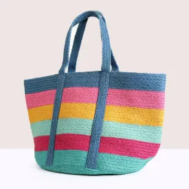 POM 50cm Multi-Coloured Bright Stripe Jute Beach Bag