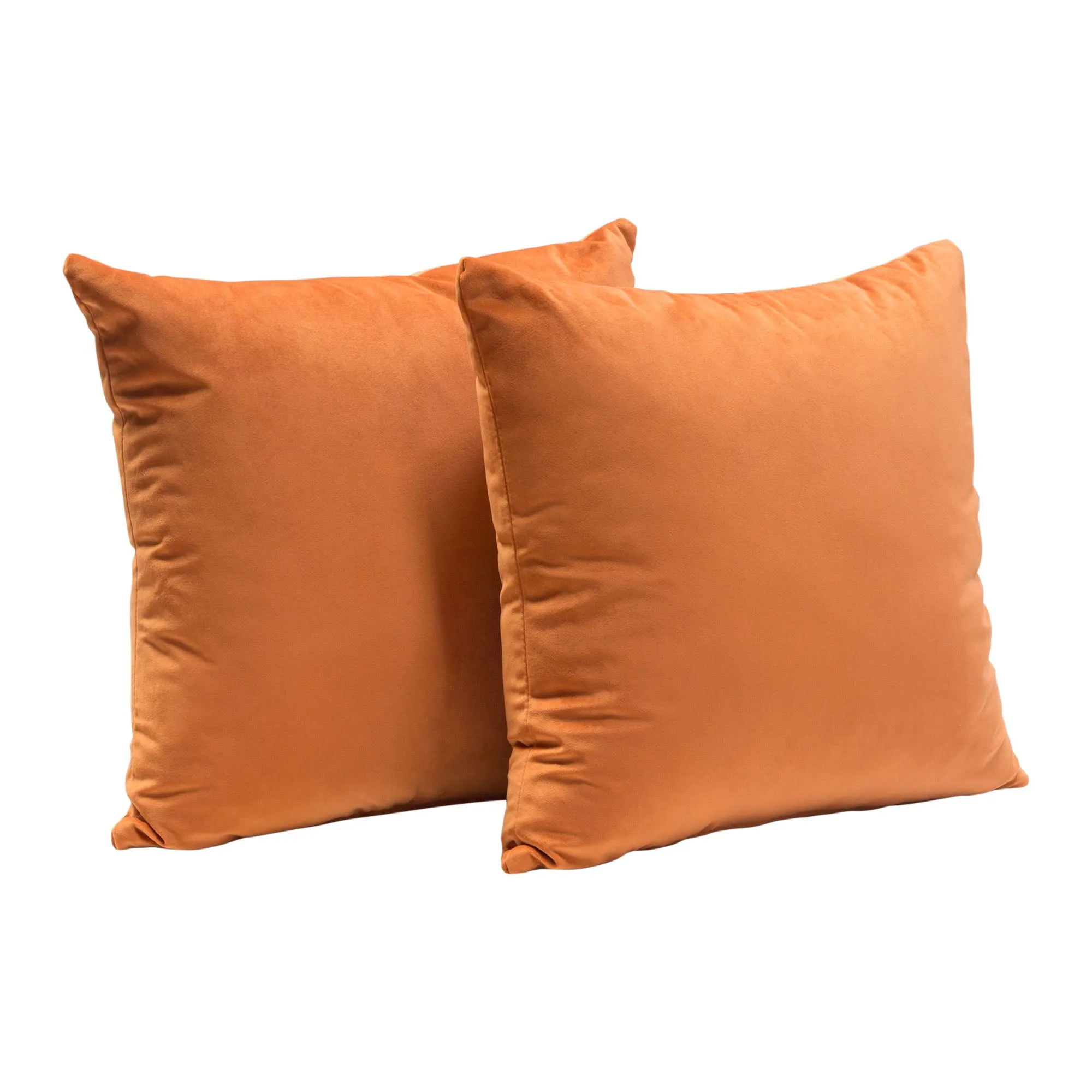 Set of (2) 16" Square Accent Pillows in Rust Orange Velvet by Diamond Sofa