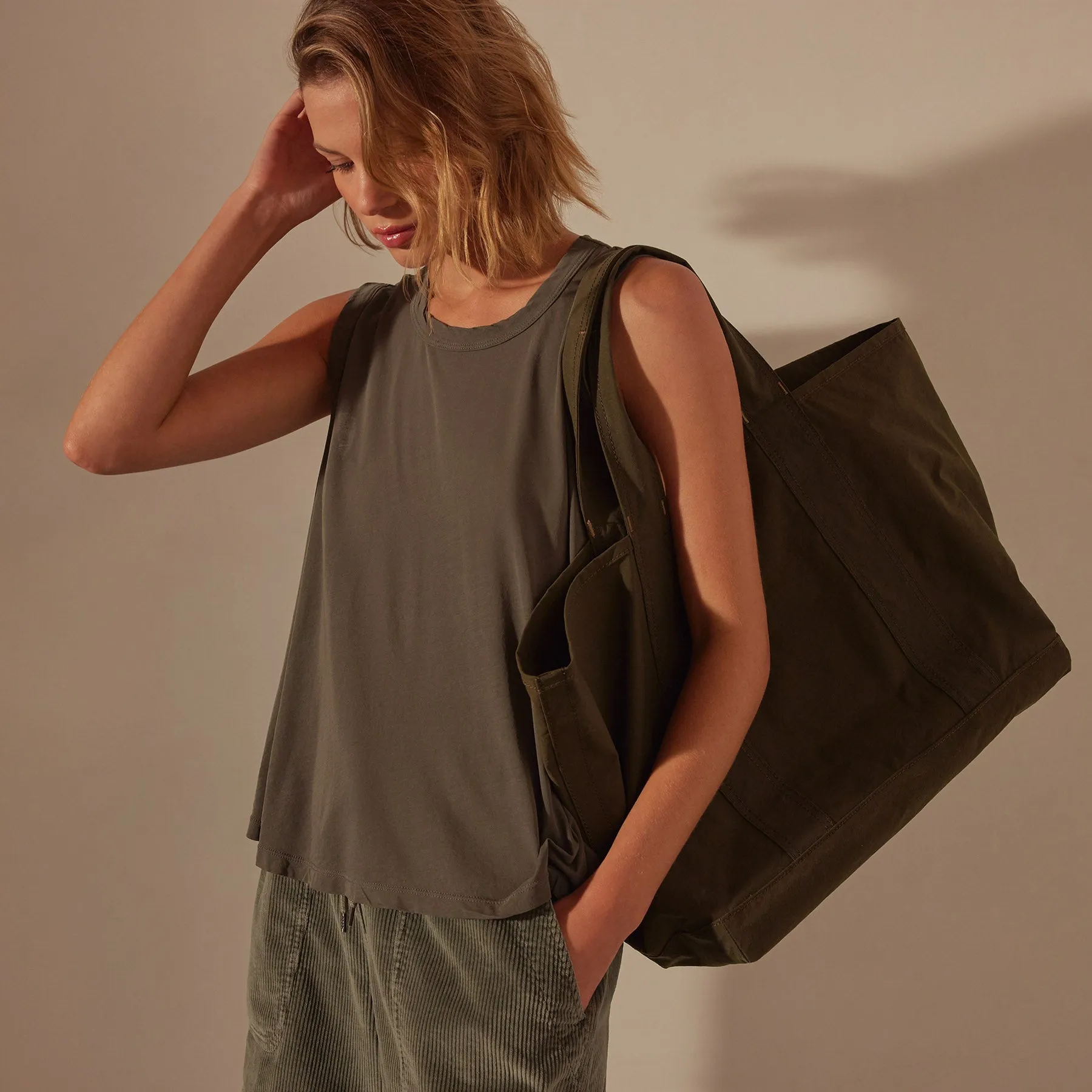 Small Matte Nylon Tote - Olive