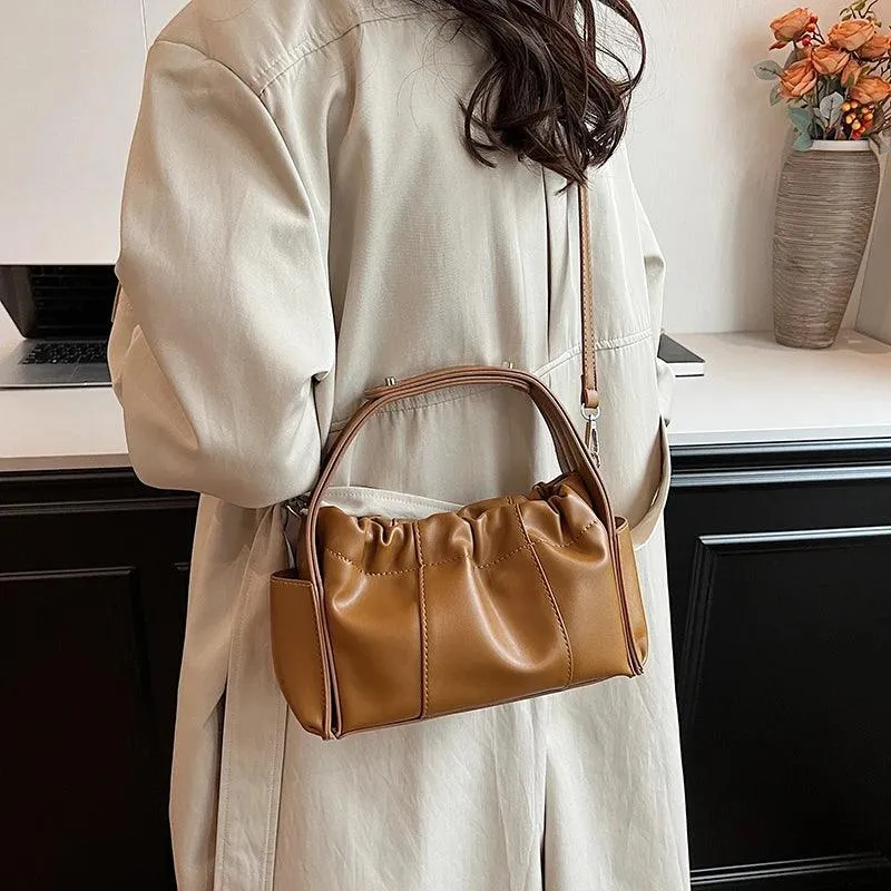 Small Tote Bags Ruched Pleated Soft Leather Women's Adjustable Short Handle Bags