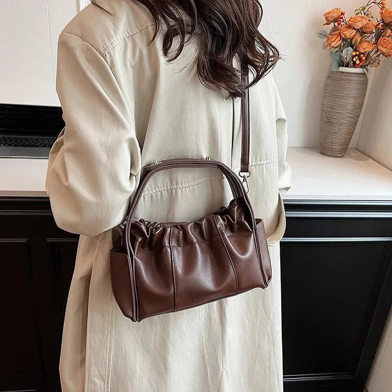 Small Tote Bags Ruched Pleated Soft Leather Women's Adjustable Short Handle Bags