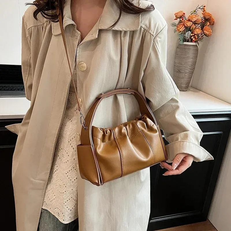 Small Tote Bags Ruched Pleated Soft Leather Women's Adjustable Short Handle Bags