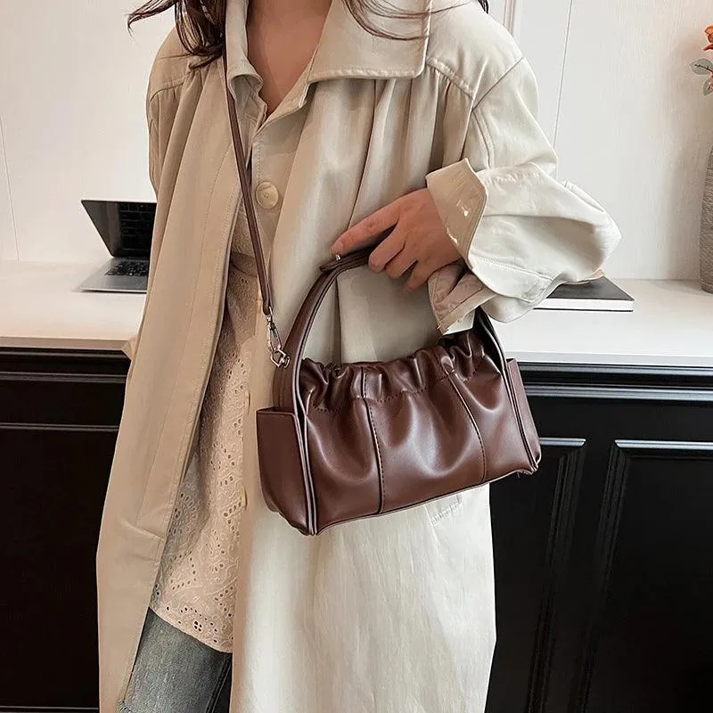 Small Tote Bags Ruched Pleated Soft Leather Women's Adjustable Short Handle Bags