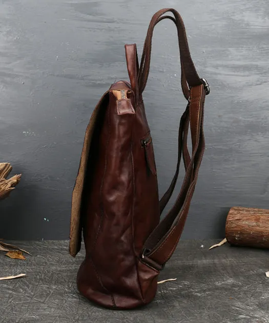 Stylish Reddish Brown Feather Embossing Calf Leather Backpack Bag