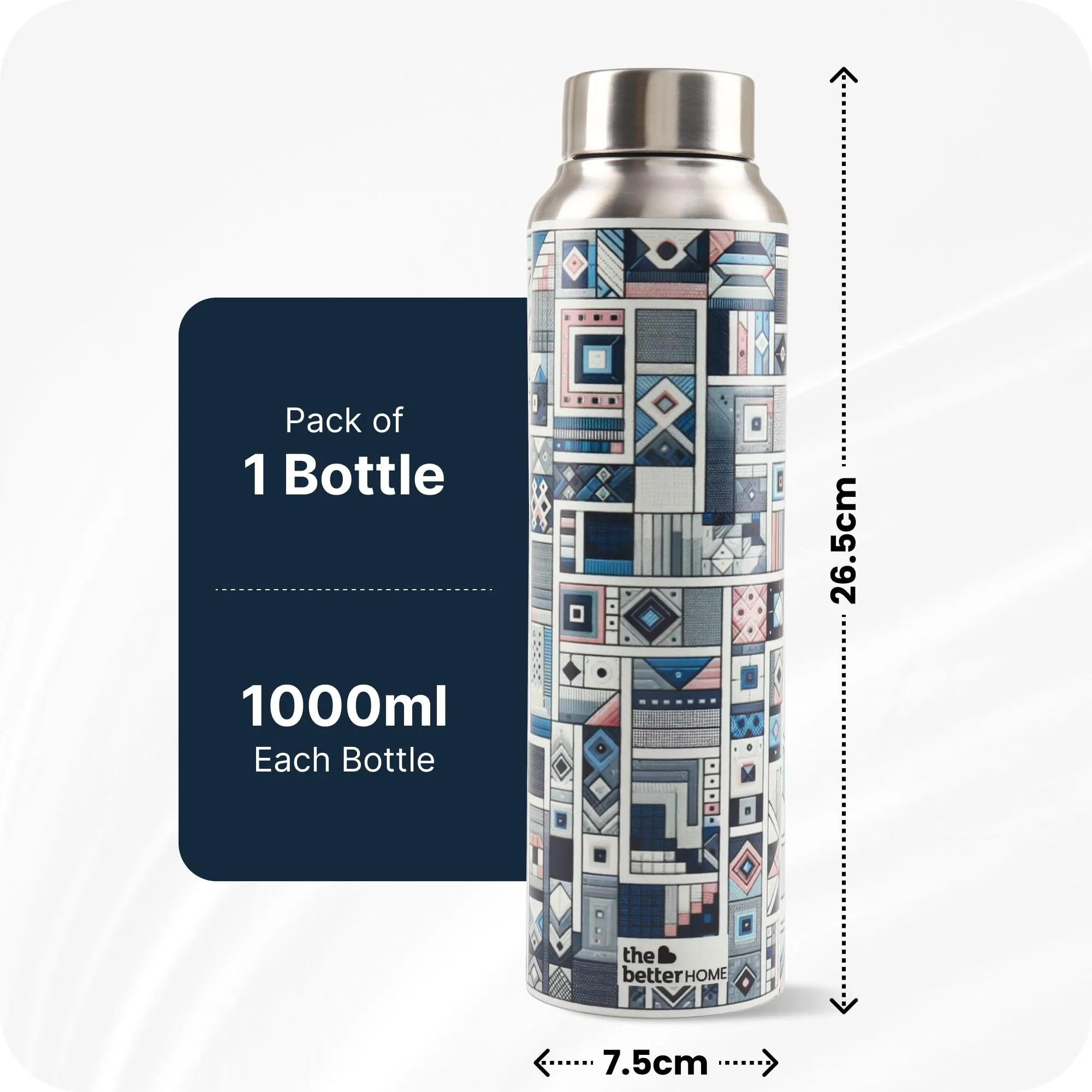 The Better Home Stainless Steel 1L Water Bottle | Gym Water Bottle For Men | Travel Bottle For Adults/Kids/School/Office | Water Bottle For Kids (Block Party)