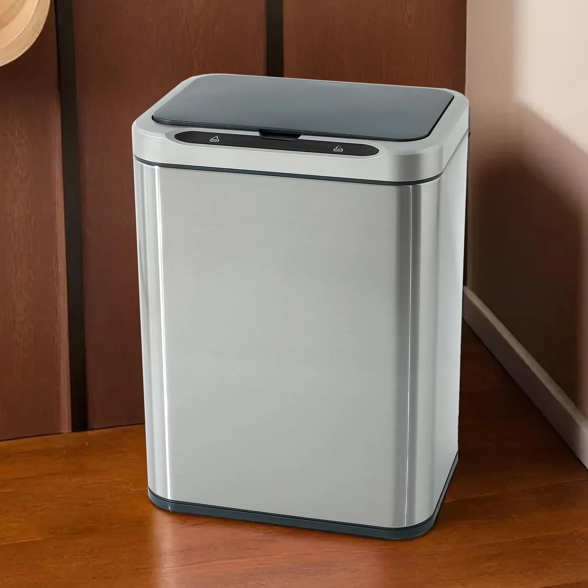 UMAI Stainless Steel Dustbin | 13L | Dustbin With Lid | Dustbin For Kitchen | | Automatic Sensor Dustbin With Trash Bag Fixer Ring | Dustbin For Bathroom | Dustbin For Bedroom, Home & Office | Silver