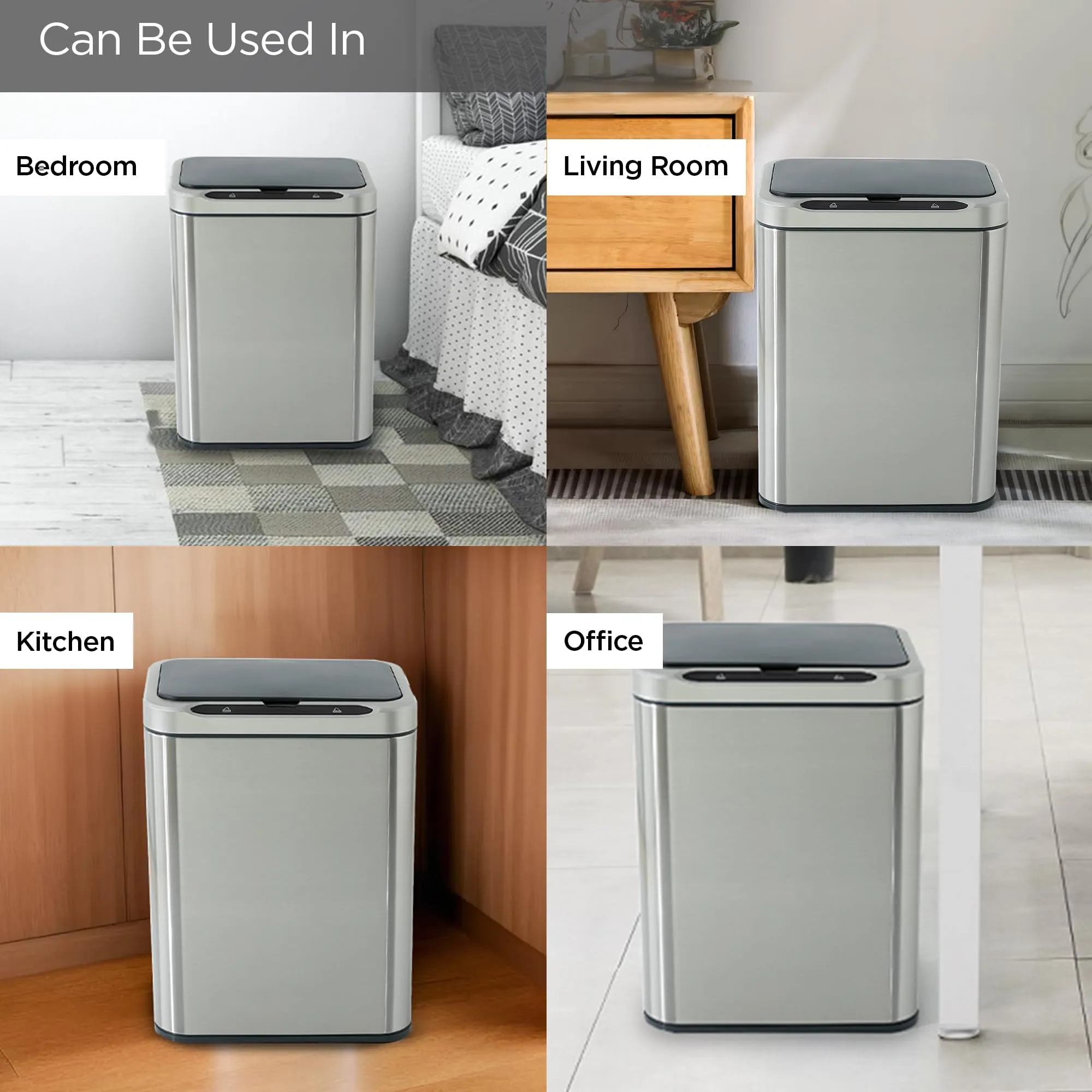 UMAI Stainless Steel Dustbin | 13L | Dustbin With Lid | Dustbin For Kitchen | | Automatic Sensor Dustbin With Trash Bag Fixer Ring | Dustbin For Bathroom | Dustbin For Bedroom, Home & Office | Silver