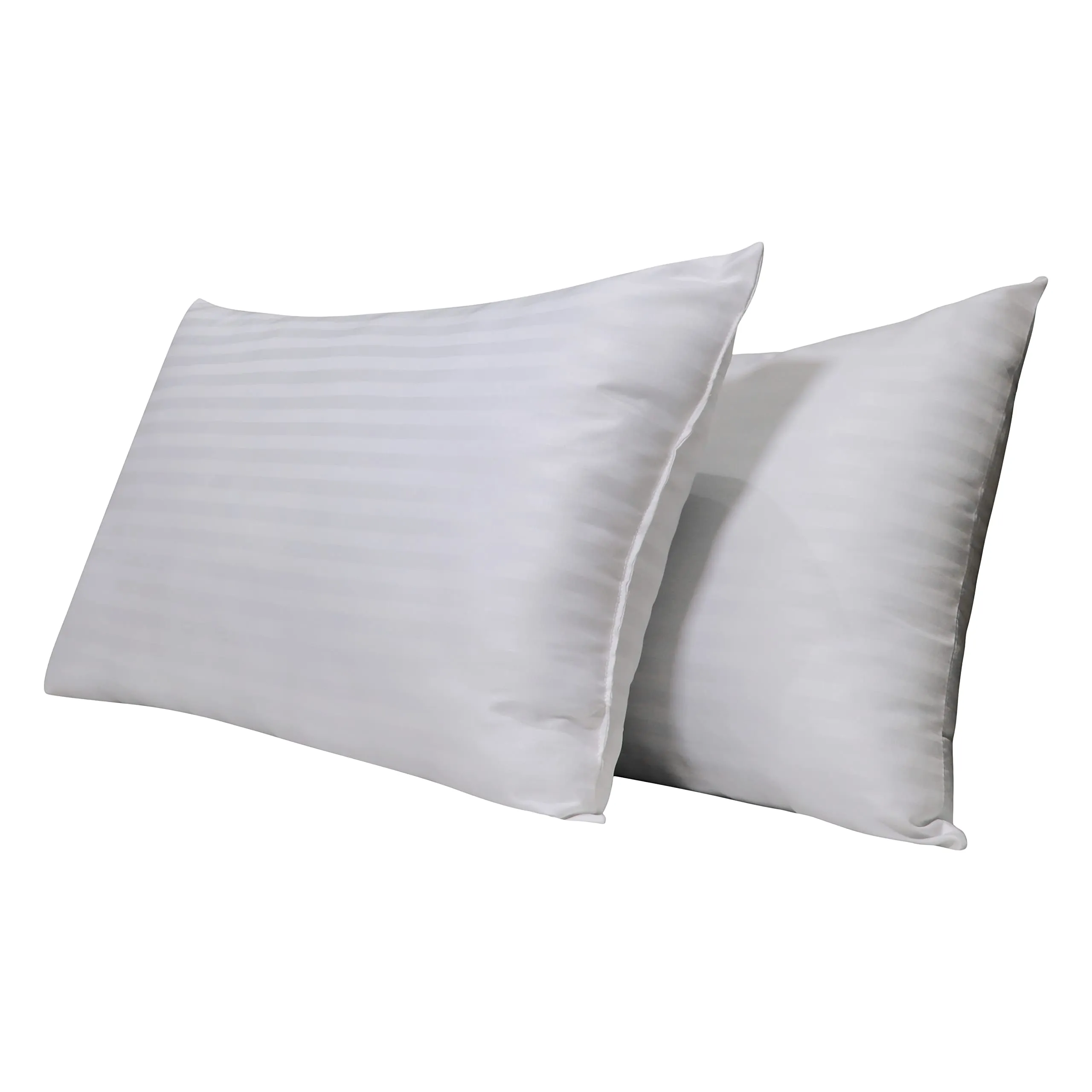 VLYSIUM Standard Size 17x27 Inch Satin Stripe Sleeping Pillows with Cotton Fiber Fill, Pack of 2, White