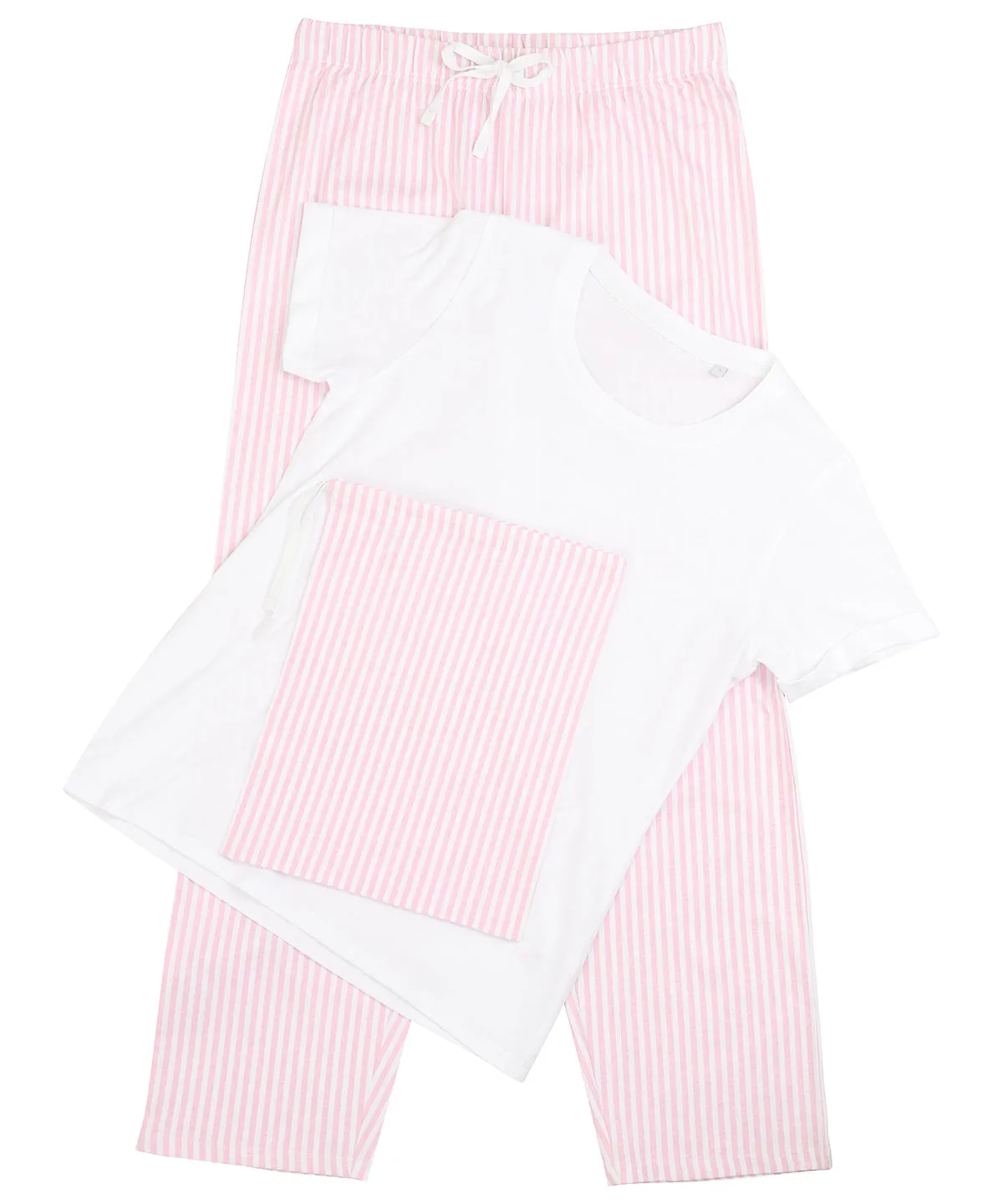 White/Pink/White Stripe - Women's long pant pyjama set (in a bag)