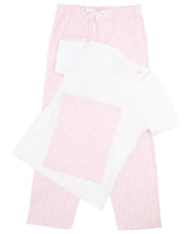 White/Pink/White Stripe - Women's long pant pyjama set (in a bag)